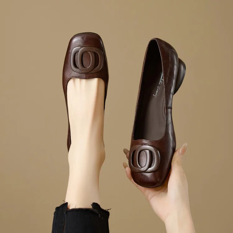 Womens Heels - フランス風レディースシューズ パンプス レザーシューズ スクエアトゥ ファッションシューズ 女性用フットウェア