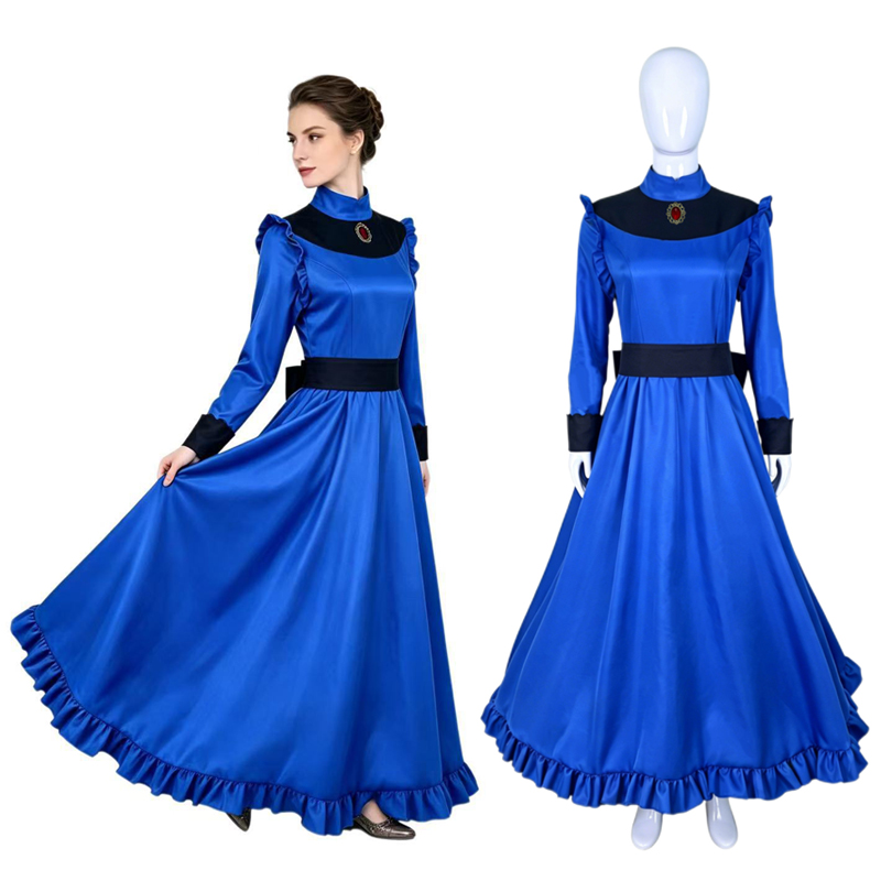 Evening Gown - アニメゆばばコスプレ衣装ハロウィンパーティーヴィンテージビクトリア朝スタイルレディースイブニングドレスロイヤルブルーボールガウンハイネック