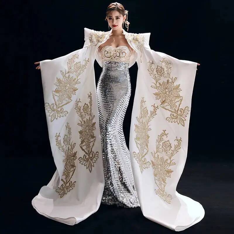 Evening Gown - 正式な司会者のドレスは、威厳があり、エレガントで、スリムで、中国風、ステージ、大人のファッションショー、そしてイブニングドレス、漢服です。