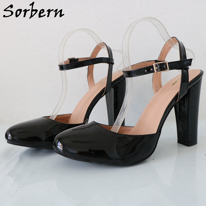 Sorbern-女性用アンクルストラップシューズ,光沢のある - Pump Heel Block のレビューと価格