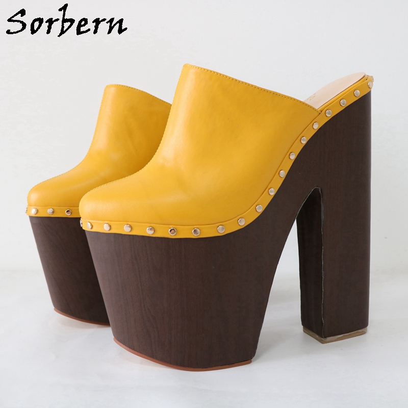 Sorbern-女性用の光沢のあるミュール,ハイヒールの靴, - Pump Heel Block のレビューと価格