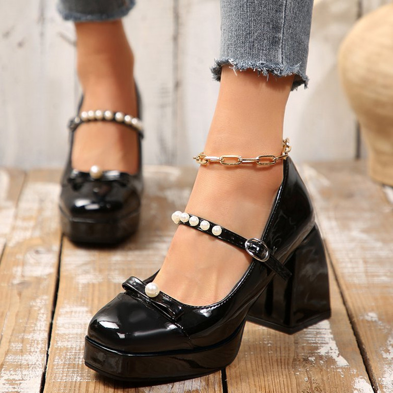 高級ブランド ブロックヒール メリージェーン シングルシュー - Pump Heel Block のレビューと価格