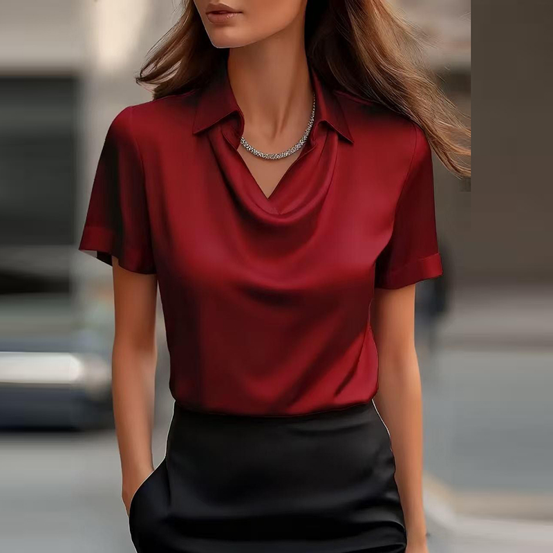 オールマッチサテンシャツ女性とブラウス女性ファッション半袖シ - Silk Blouse のレビューと価格