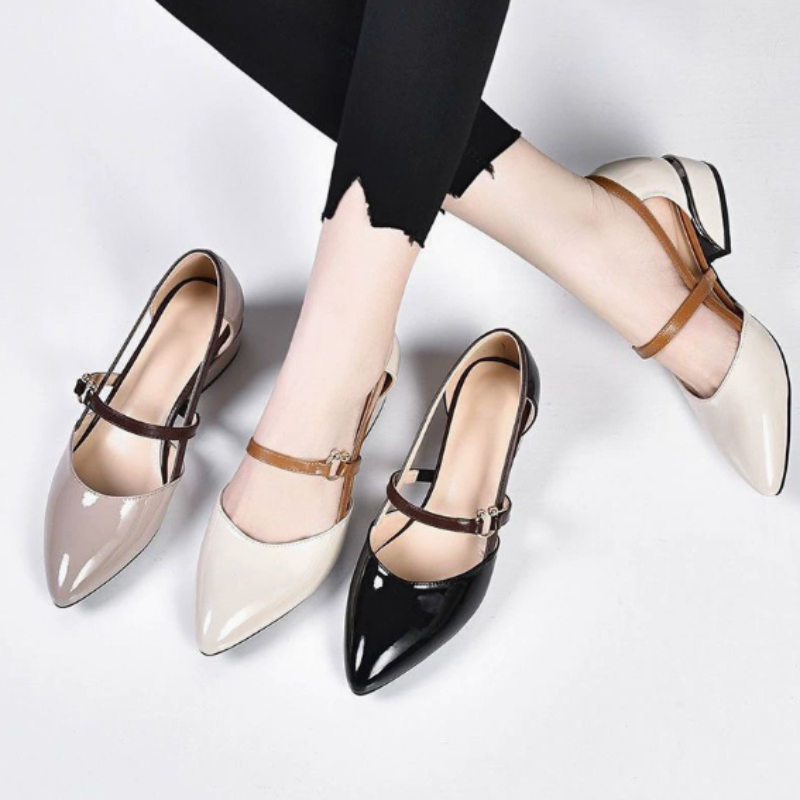 女性ツートーンスリングバックシューズポインテッドトゥブロック - Pump Heel Block のレビューと価格