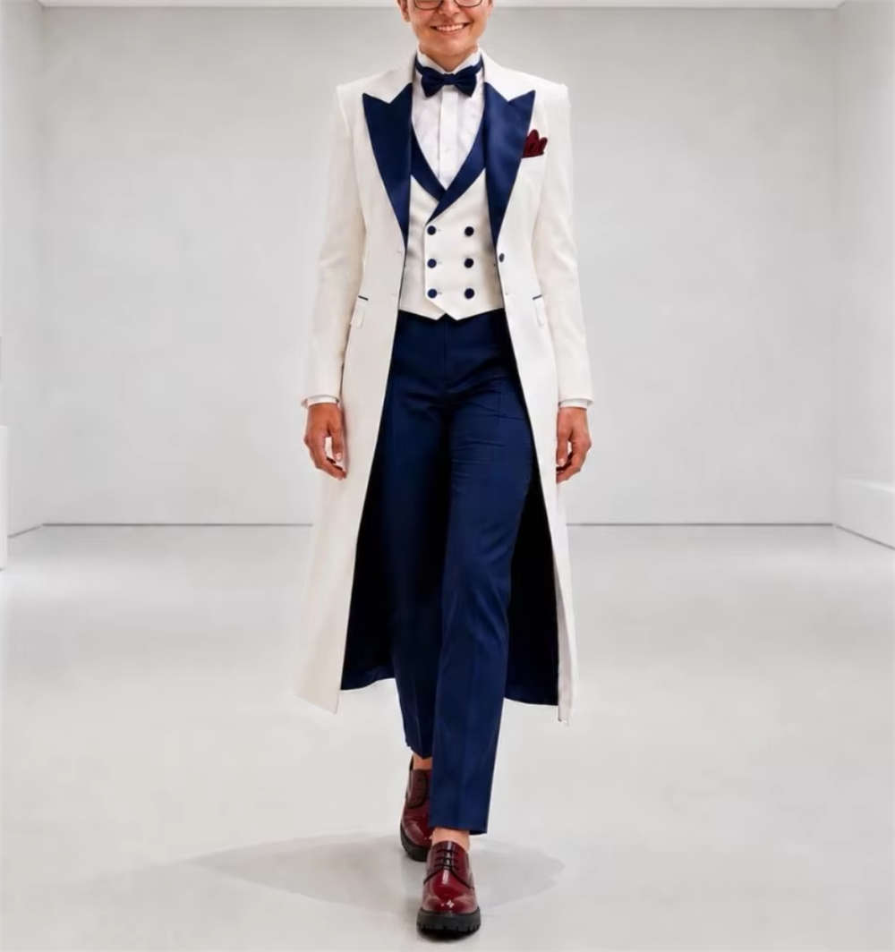ネイビーブルーとホワイトのレディースジャケットスーツ エレガ - Womens Blazer のレビューと価格